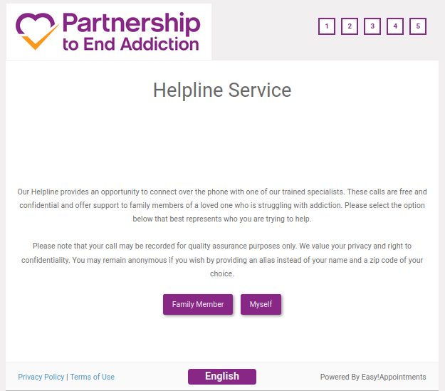 Partnership to End Addiction Booking System